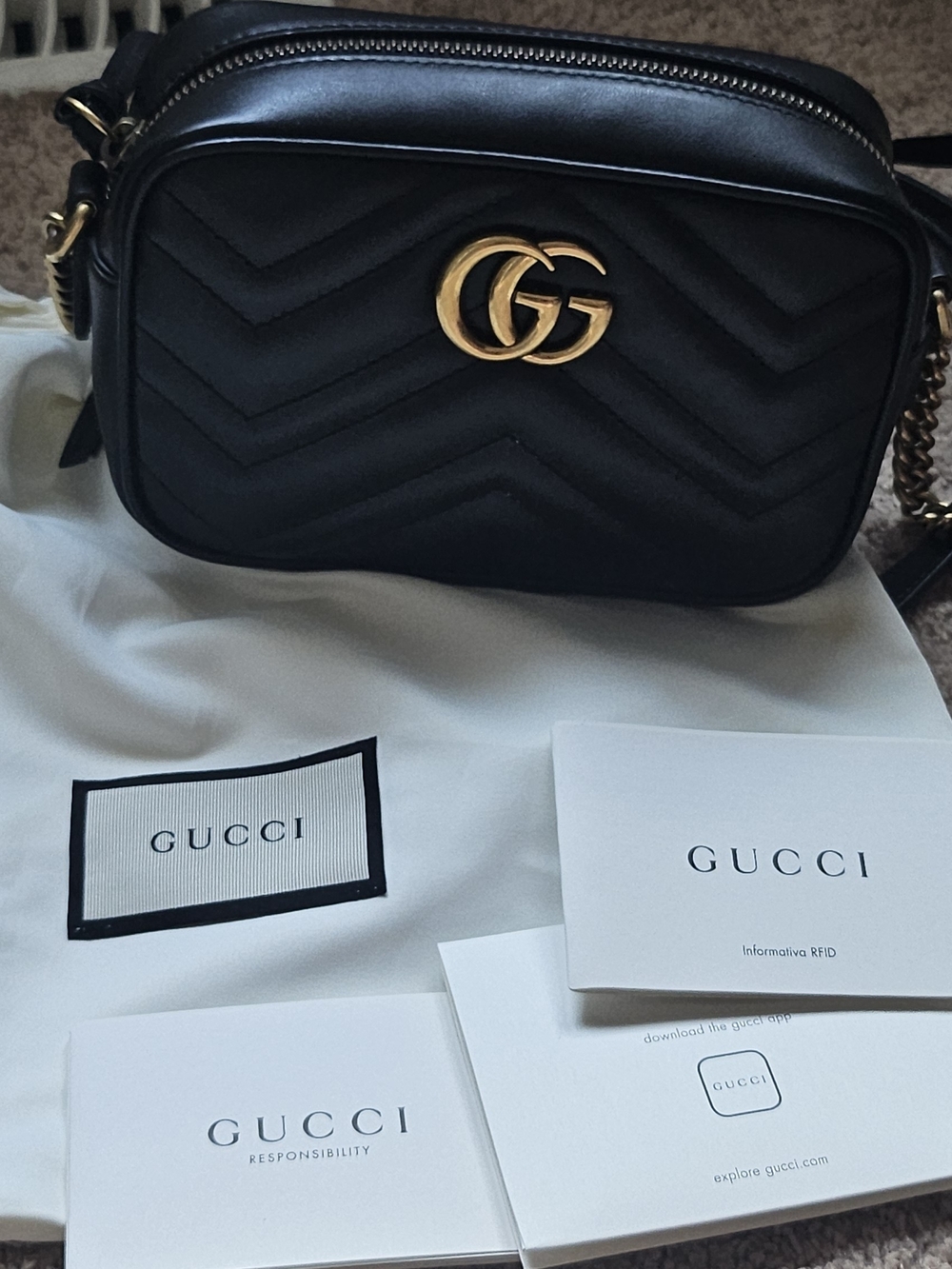 Gucci Black GG Marmont Matelassé Leather Camera Bag